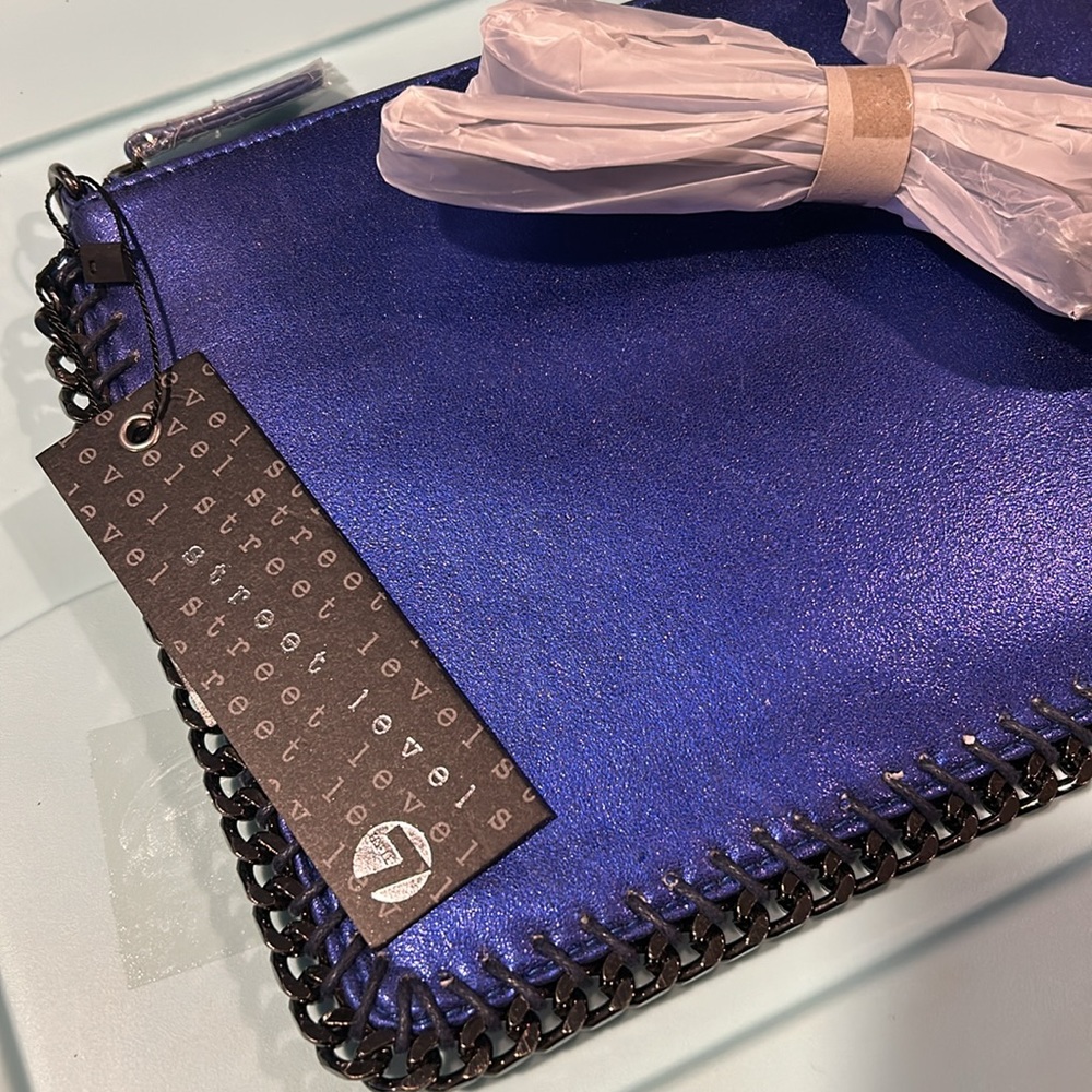 Metallic Blue w/Chain Edge Crossbody/Clutch-Boutique-NWT